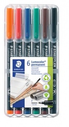 Alkoholos marker készlet, OHP, 0,6 mm, STAEDTLER "Lumocolor® 318 F", 6 különböző szín